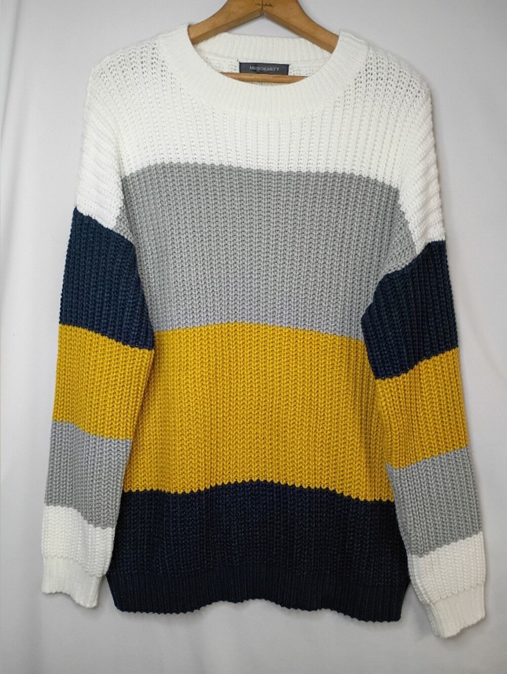 MEROKEETY Color Block Casual Knit Sweater Pullover Sz L Women Acrylic